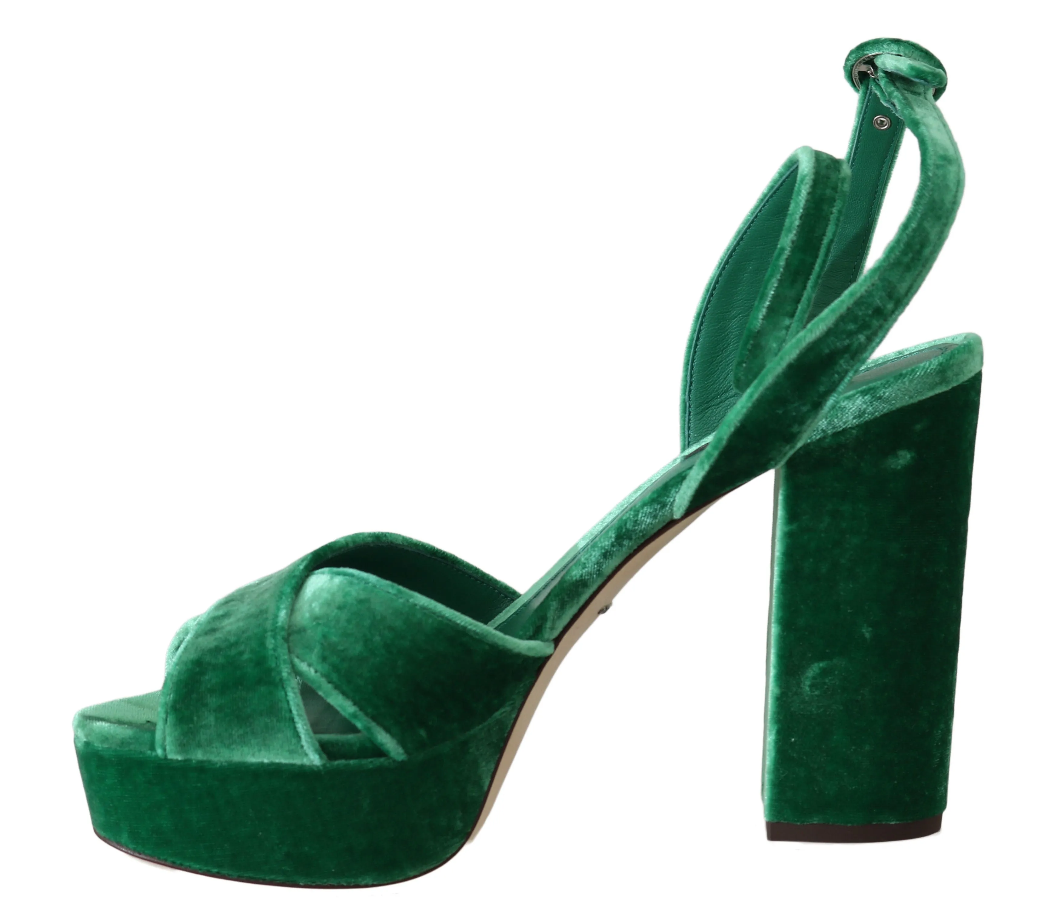Green Velvet Ankle Strap Sandals