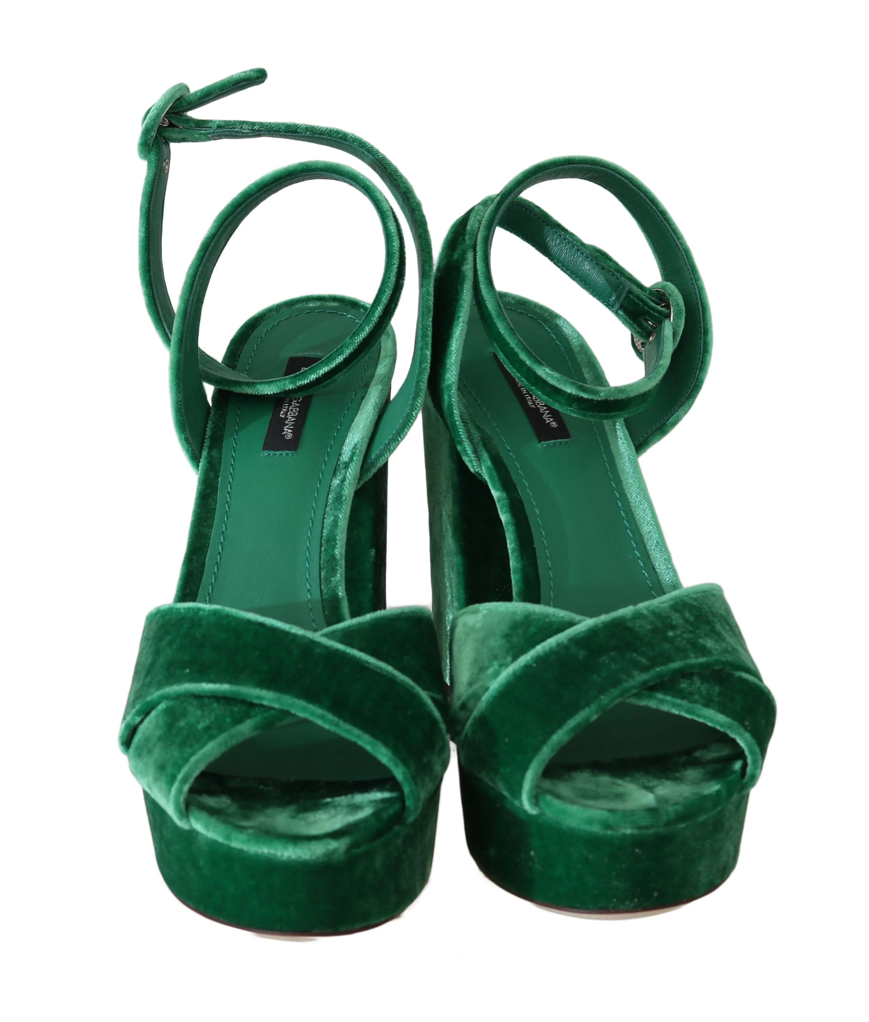 Green Velvet Ankle Strap Sandals