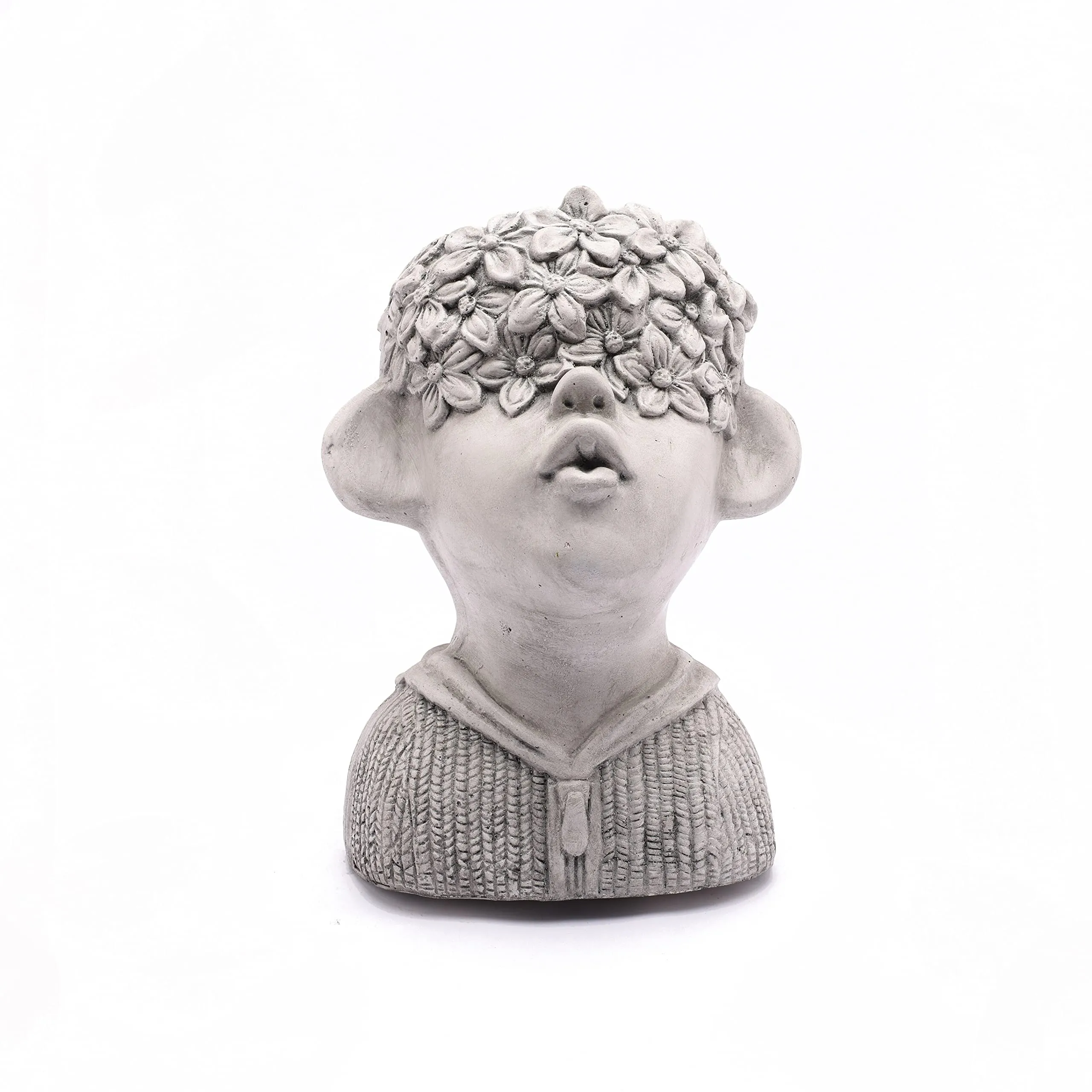 Grey Mgo Kissing Flower Child Bust Planter Mid-Century Modern Round