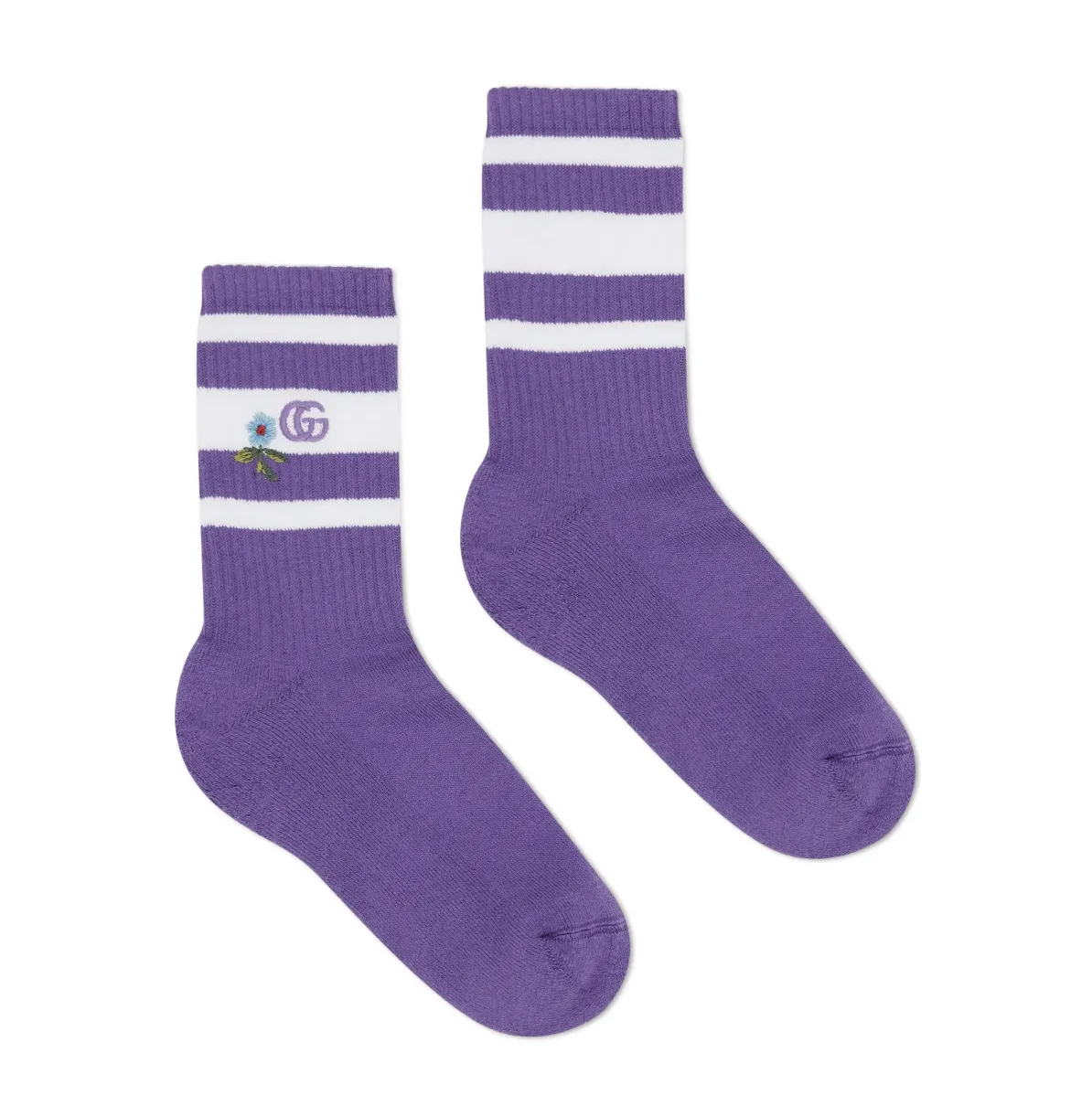 Gucci Embroidered Flower and Logo Socks in Purple