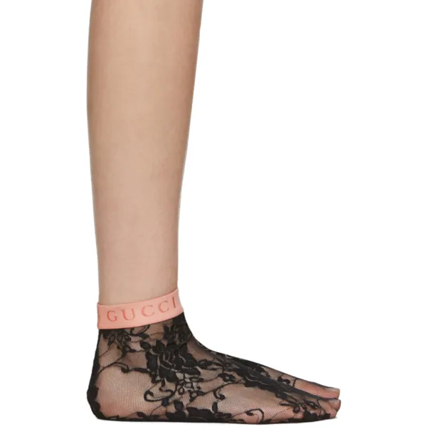 Gucci Floral Lace Ankle Socks in Black
