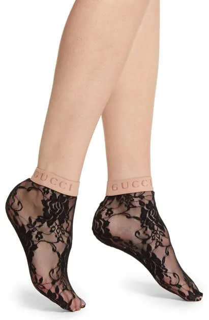 Gucci Floral Lace Ankle Socks in Black