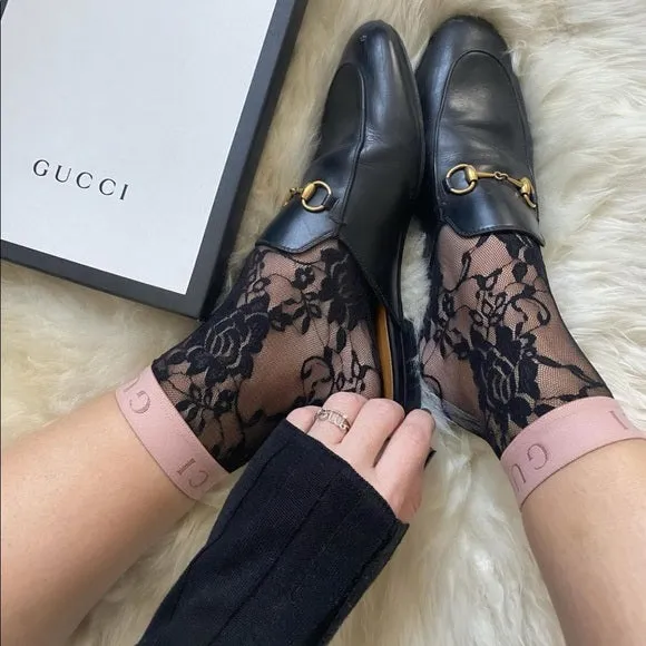 Gucci Floral Lace Ankle Socks in Black