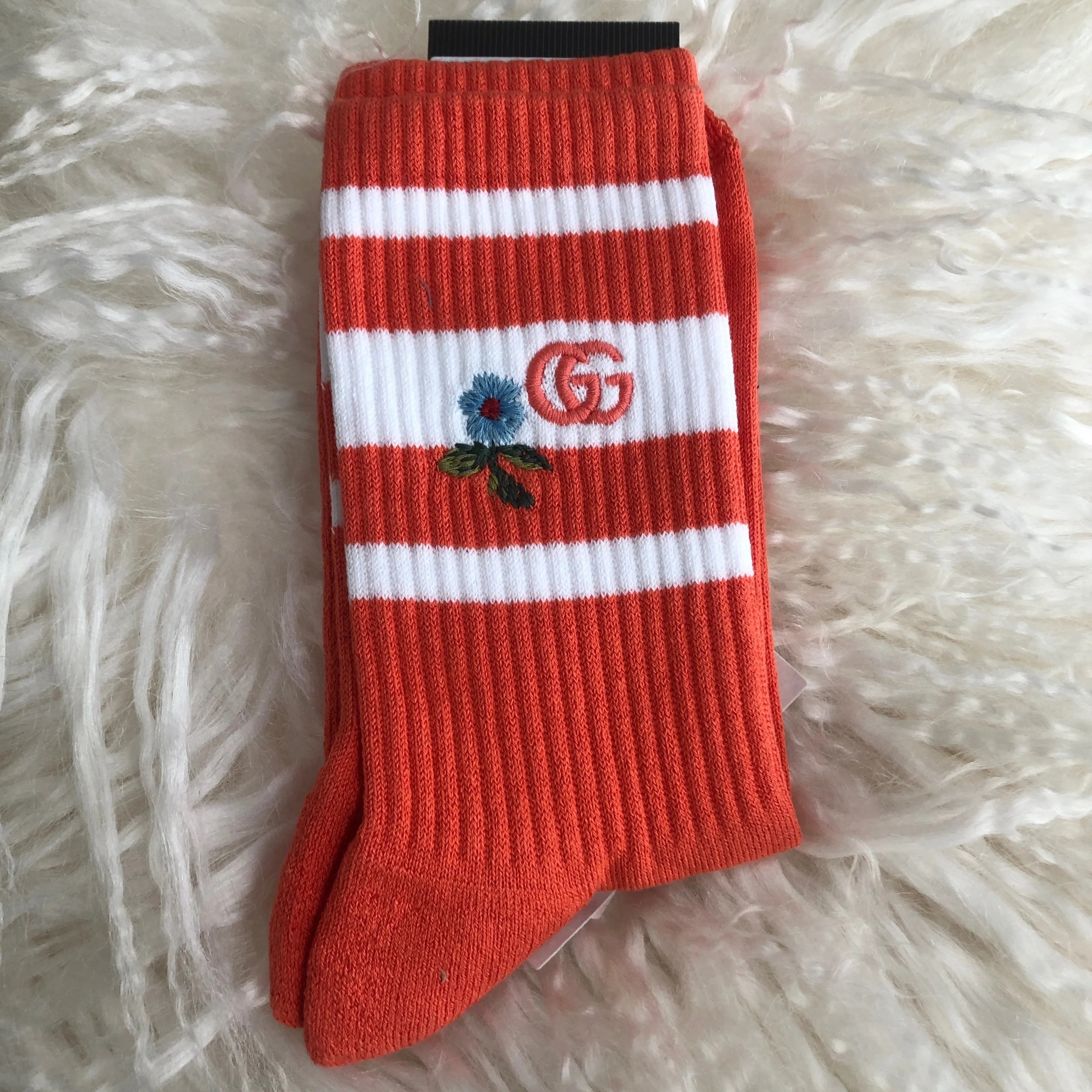 Gucci GG Knitted Daisy Socks In Orange