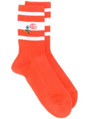 Gucci GG Knitted Daisy Socks In Orange