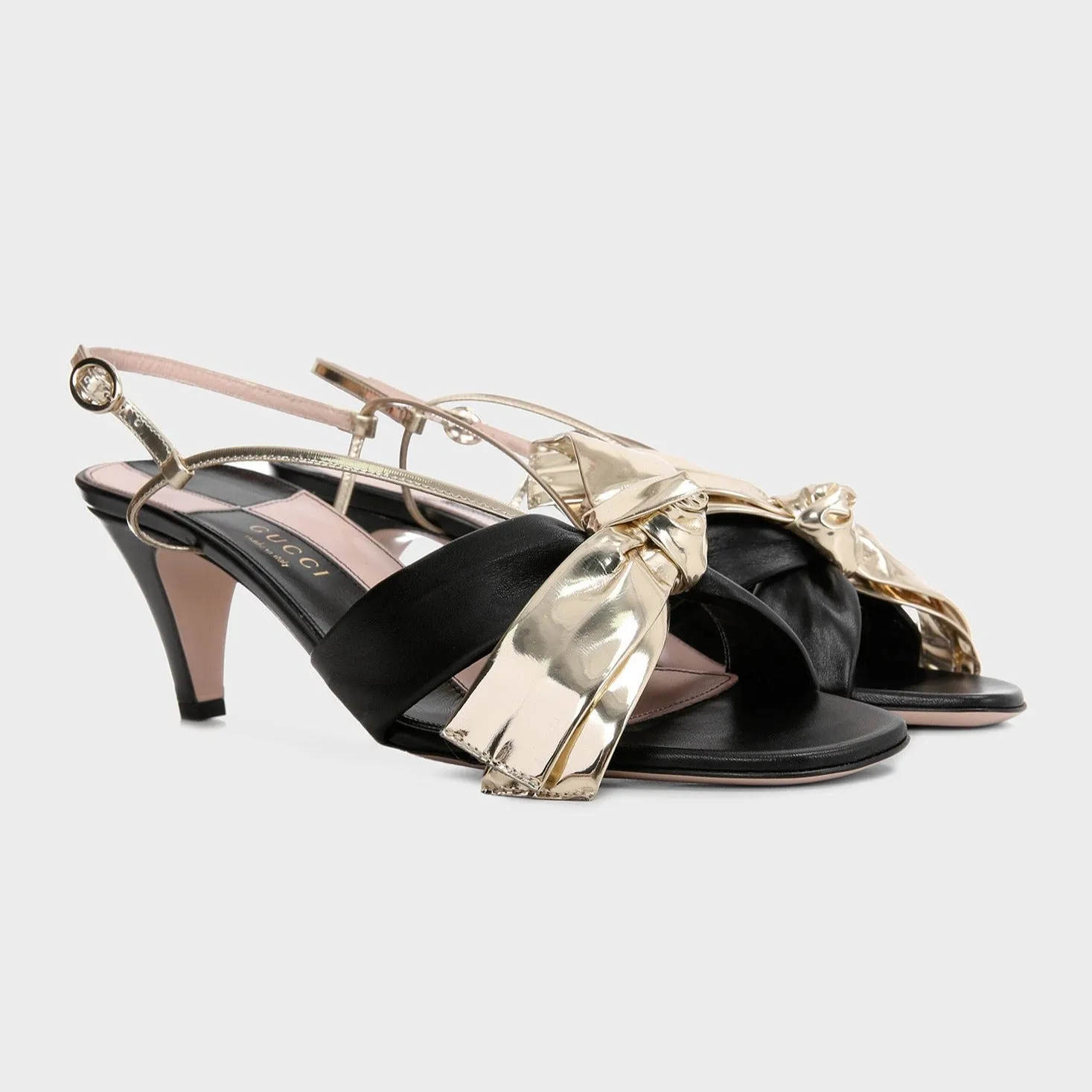 Gucci Leather Mid-heel Sandal With Bow in Black