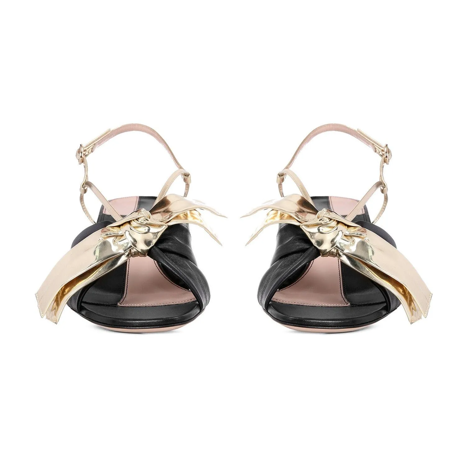 Gucci Leather Mid-heel Sandal With Bow in Black