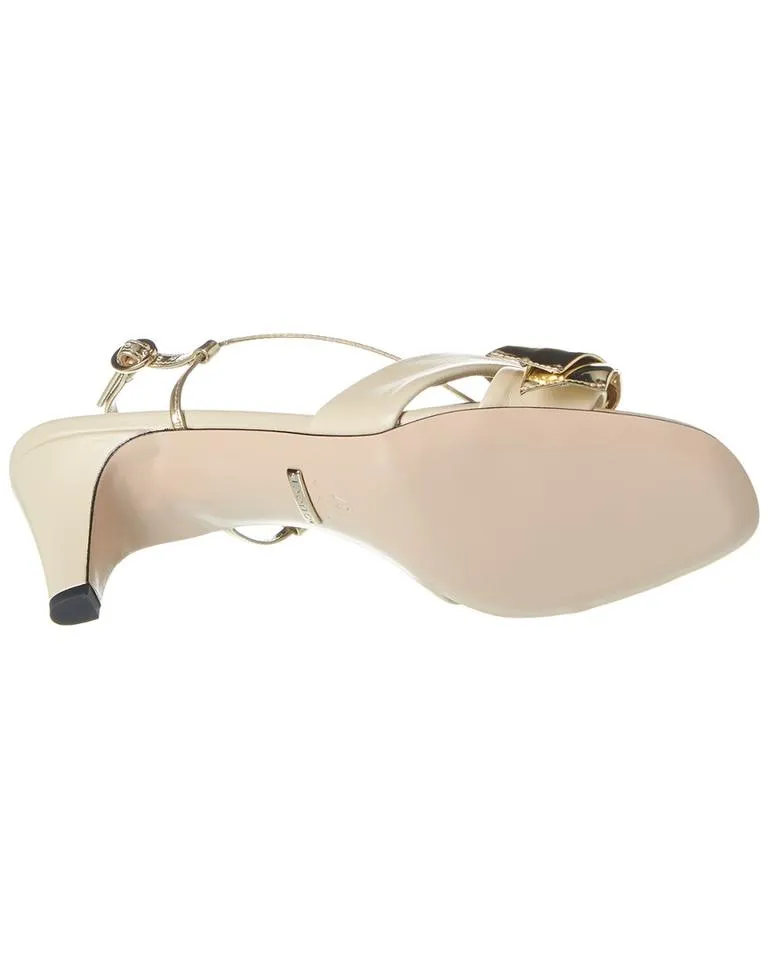 Gucci Leather Mid-heel Sandal With Bow in Vintage White