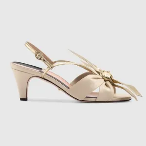 Gucci Leather Mid-heel Sandal With Bow in Vintage White