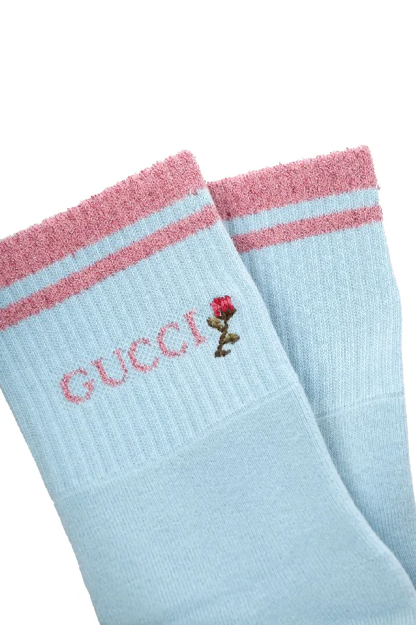 Gucci Rose-embroidered Cotton Ankle Socks in Blue