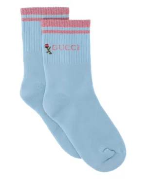 Gucci Rose-embroidered Cotton Ankle Socks in Blue