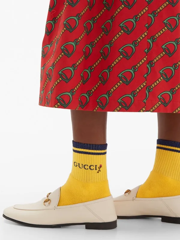 Gucci Rose-embroidered Cotton Ankle Socks in Yellow