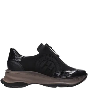 Hispanitas Black Leather Classic Front Zip Sneakers