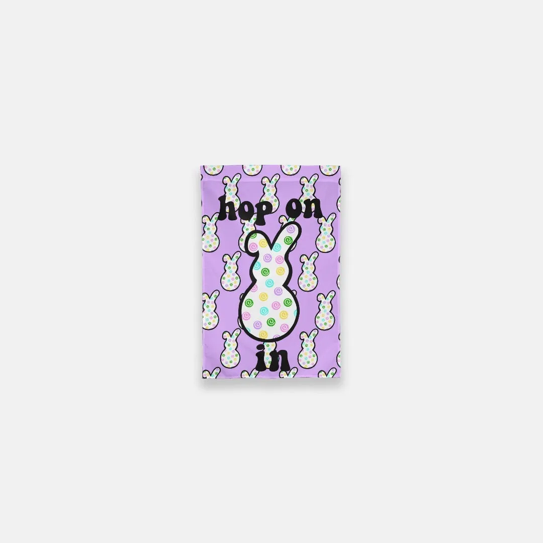 Hop On In Lavender Easter Bunny Garden Flag - 12" x 18"
