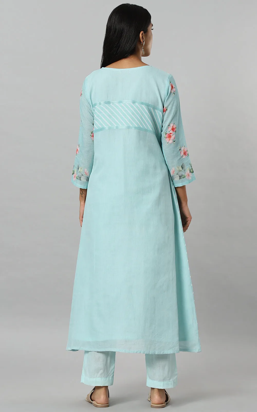 ICE BLUE COTTON PARALLET YOKE KURTA