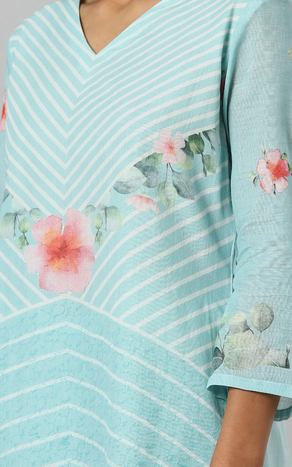 ICE BLUE COTTON PARALLET YOKE KURTA