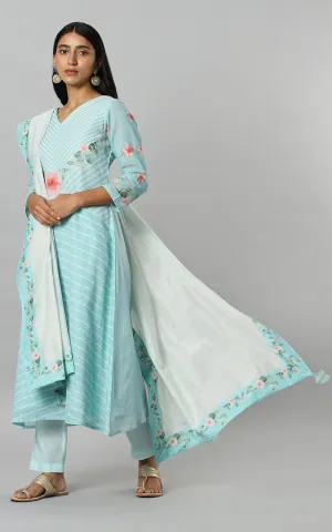 ICE BLUE COTTON PARALLET YOKE KURTA