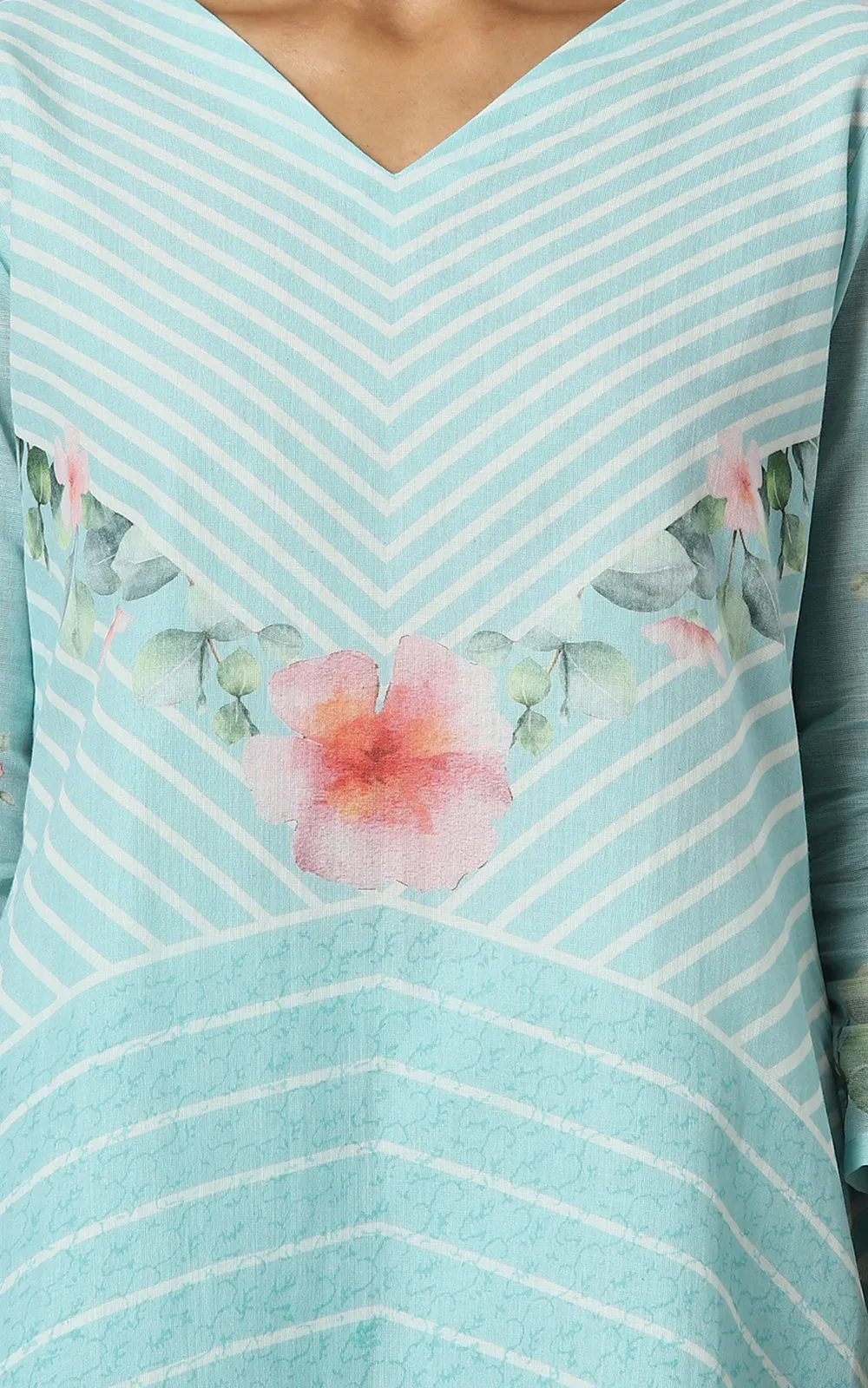 ICE BLUE COTTON PARALLET YOKE KURTA