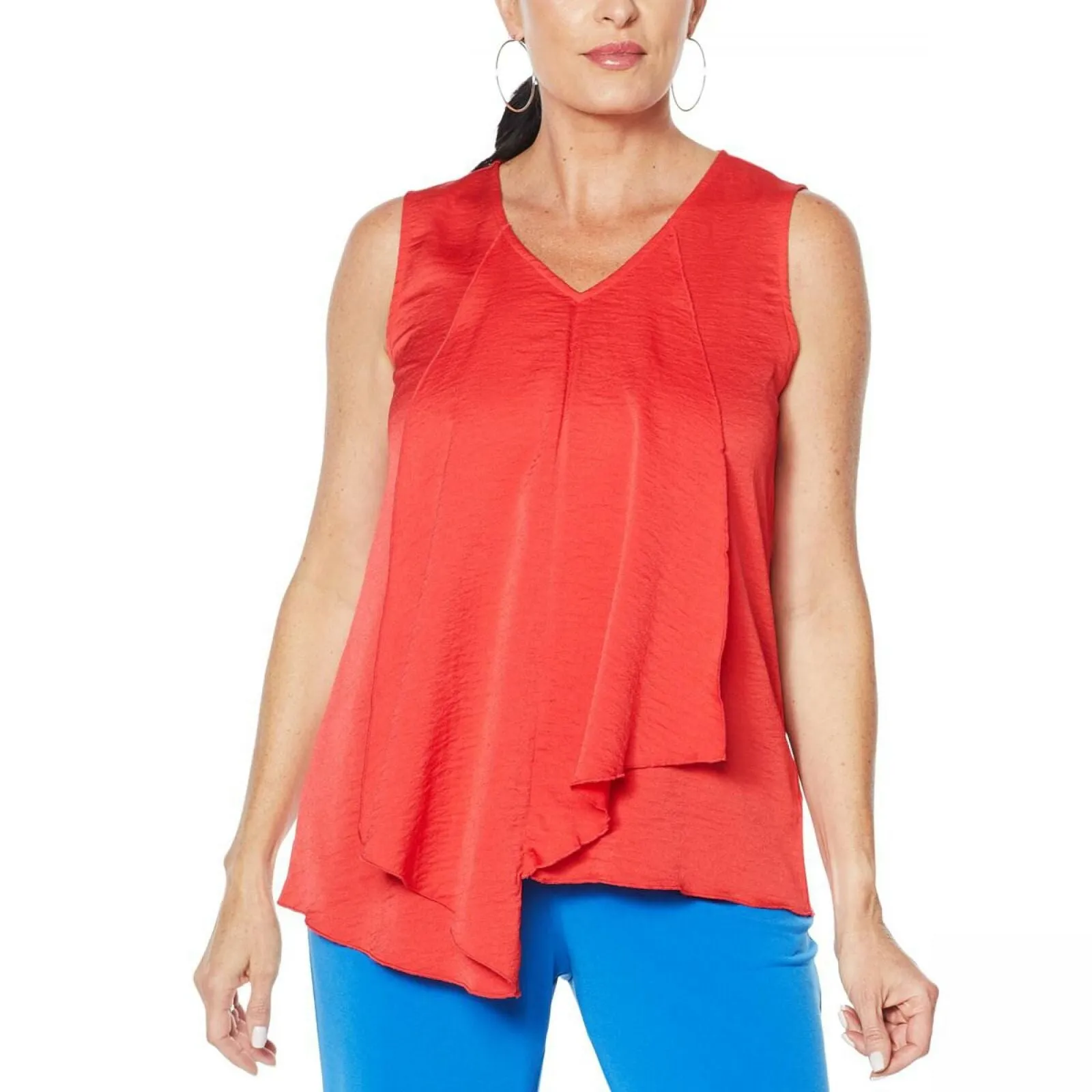 IMAN Women's Global Chic Asymmetric Tiered Tank Top Red XL