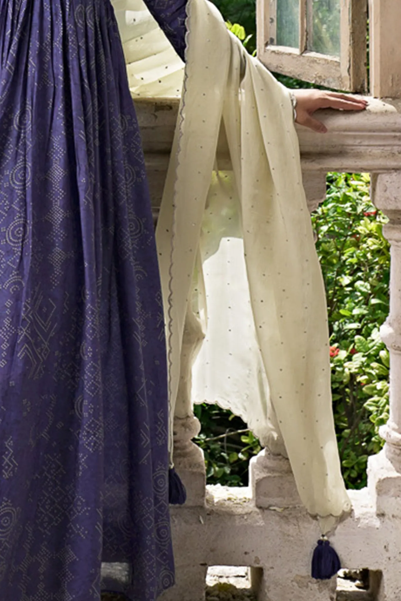 Indigo Blue Bandhni Gown with Organza Dupatta