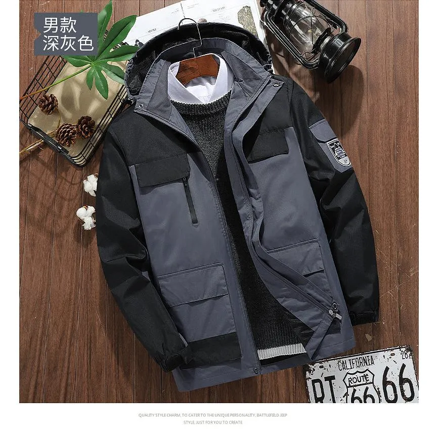 INSTOCK-Foreign trade  large size outdoor hooded jackets