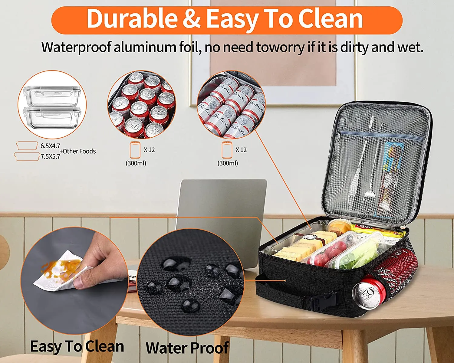 Insulated waterproof Lunch Bag for Work Travel Outdoor