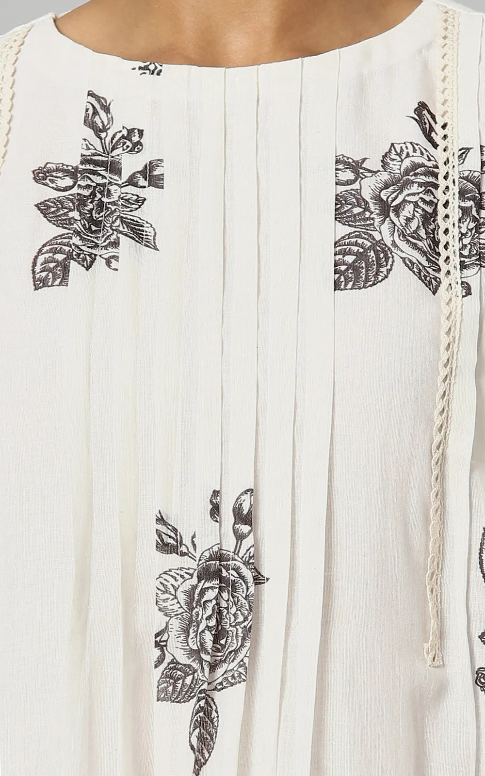 IVORY DESSERT ROSE KURTA DRESS-CHARCOAL