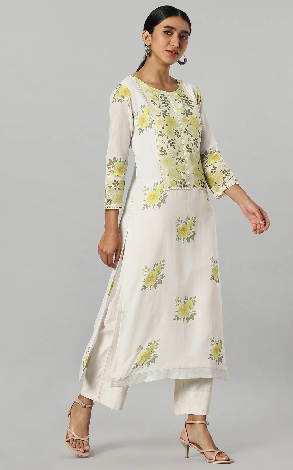 IVORY WILD ROSE KURTA TOPAZ