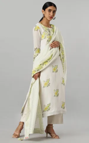 IVORY WILD ROSE KURTA TOPAZ