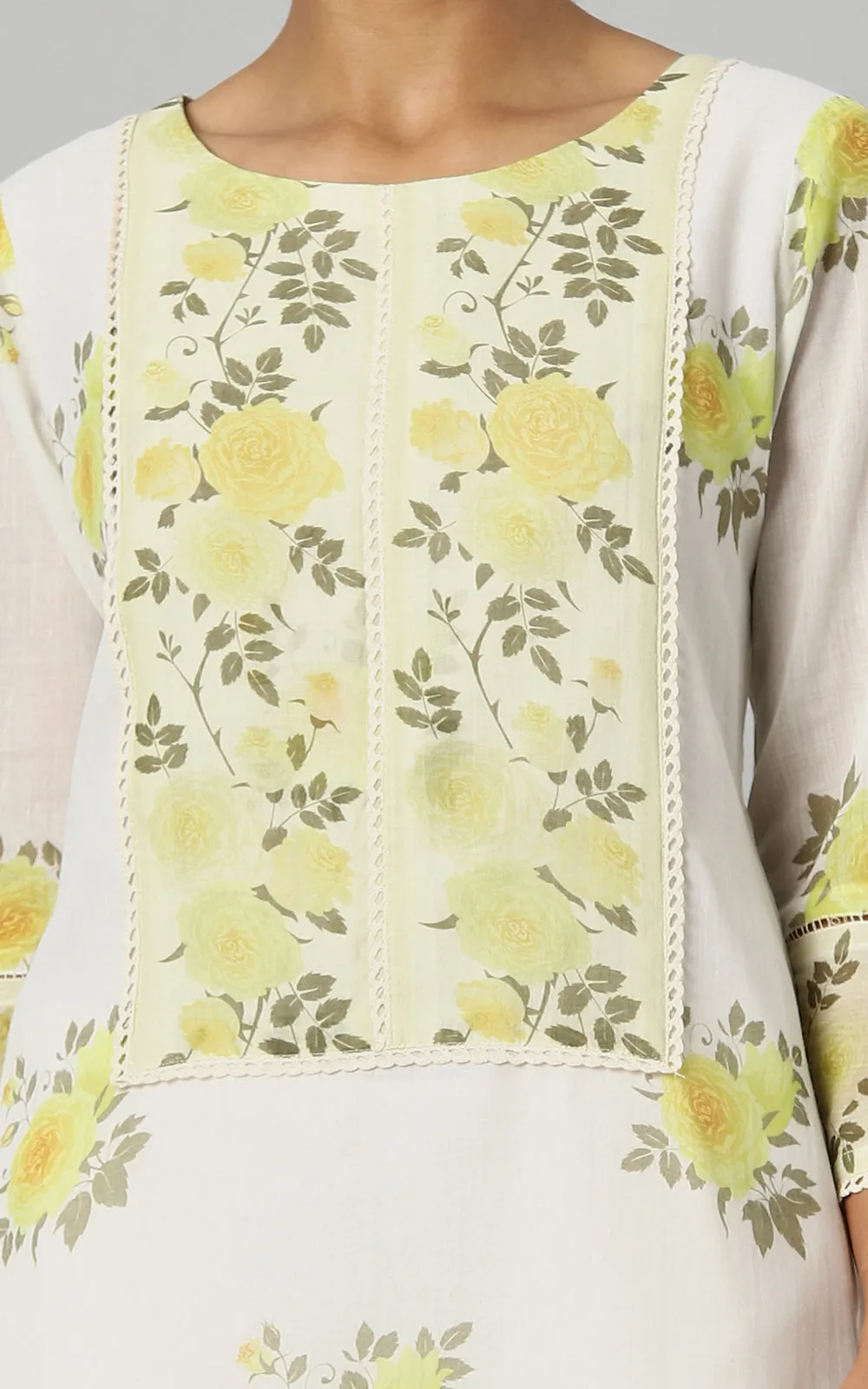 IVORY WILD ROSE KURTA TOPAZ