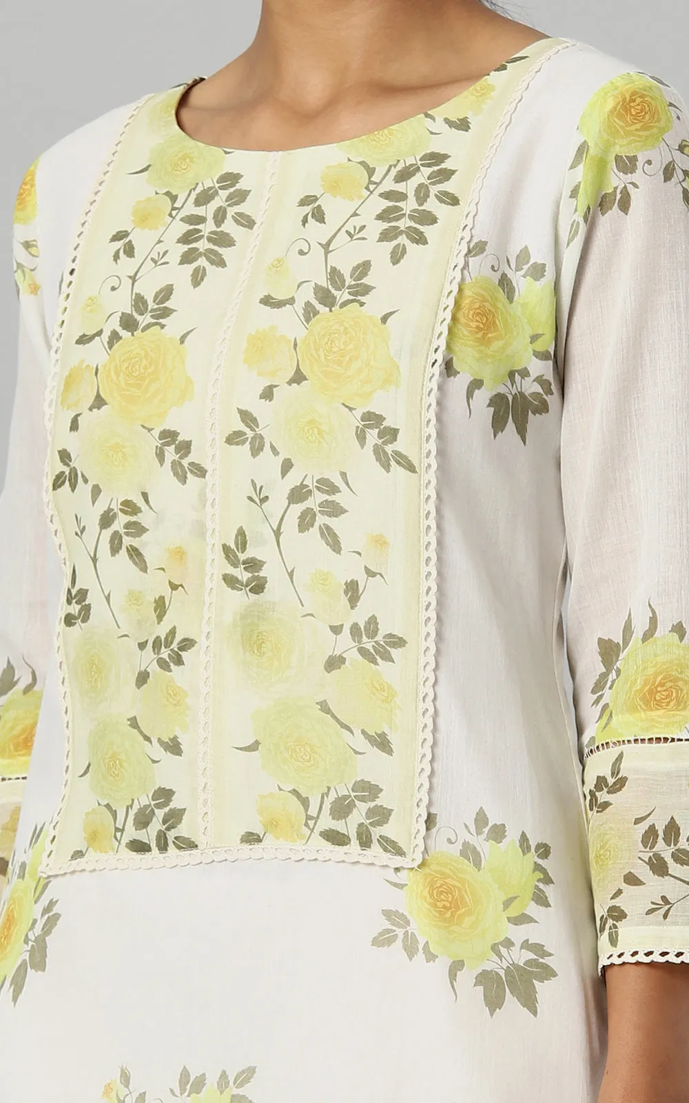 IVORY WILD ROSE KURTA TOPAZ