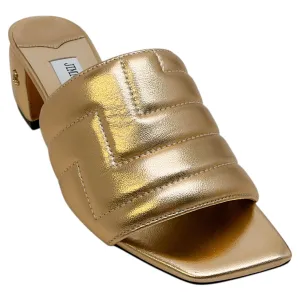 Jimmy Choo Gold Quilted Leather Themis Slide Sandals
