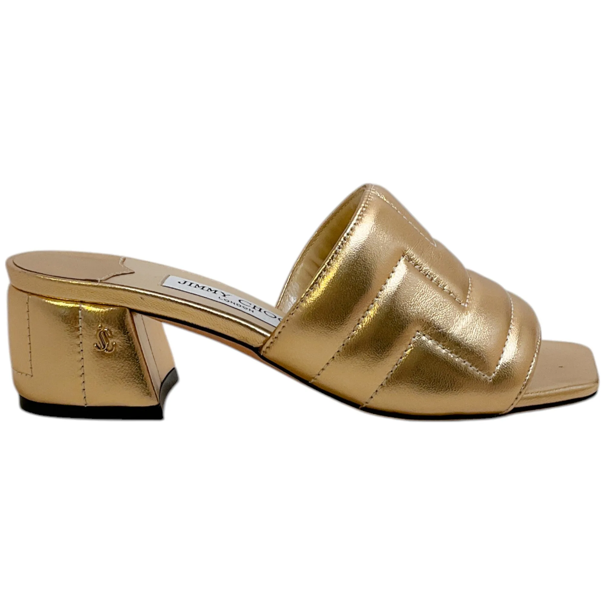 Jimmy Choo Gold Quilted Leather Themis Slide Sandals