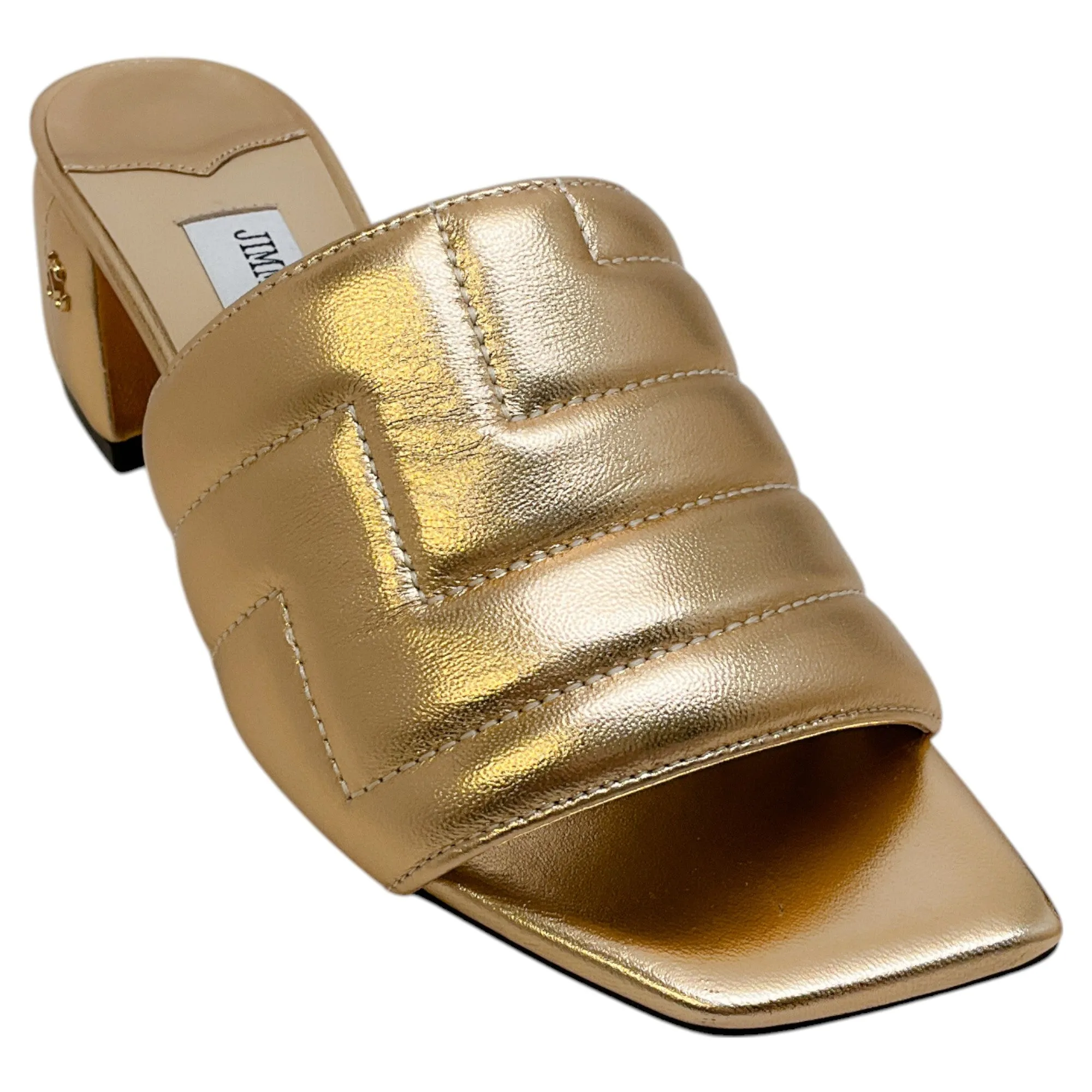 Jimmy Choo Gold Quilted Leather Themis Slide Sandals