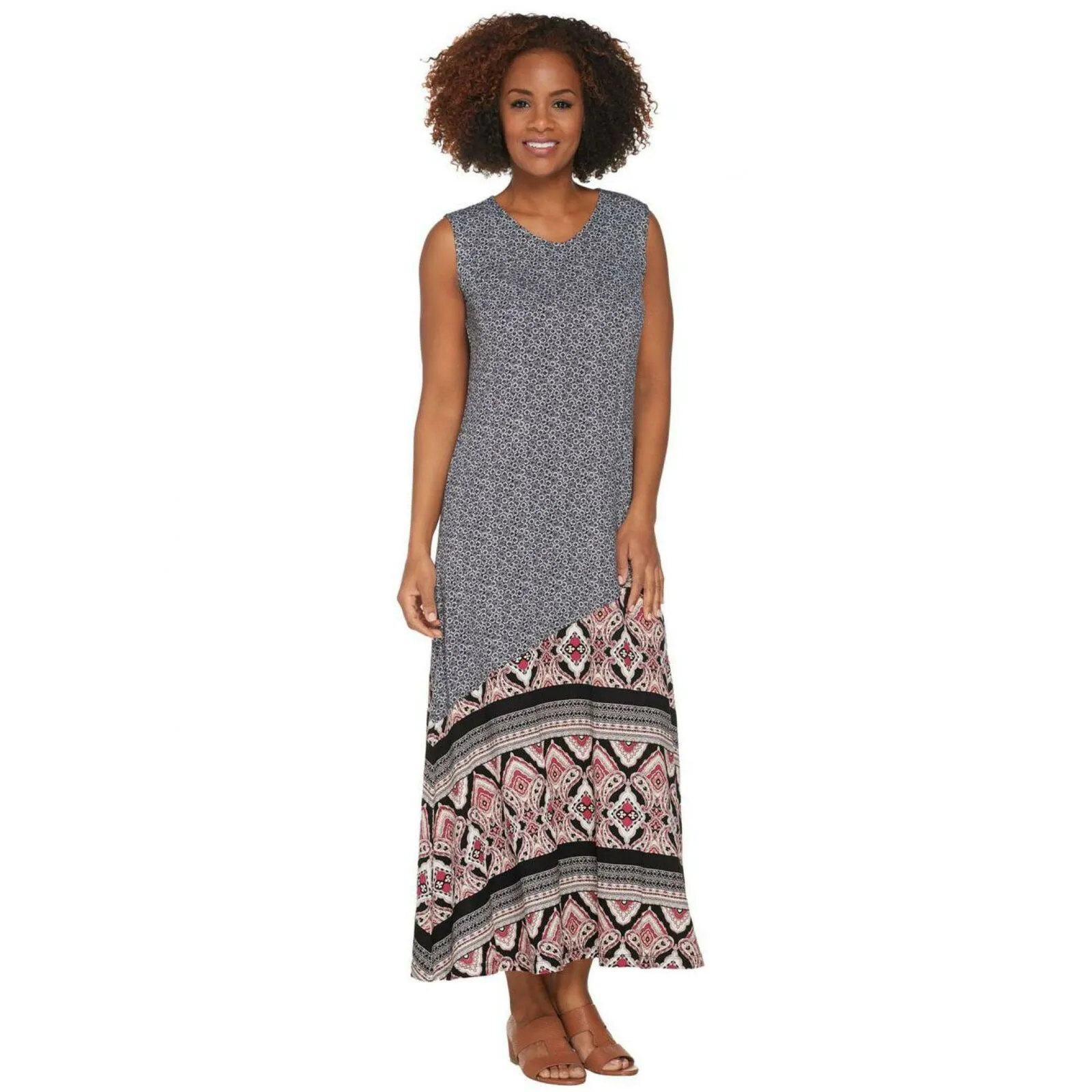 Joan Rivers Women's Mixed Pattern Sleeveless Knit Maxi Dress
