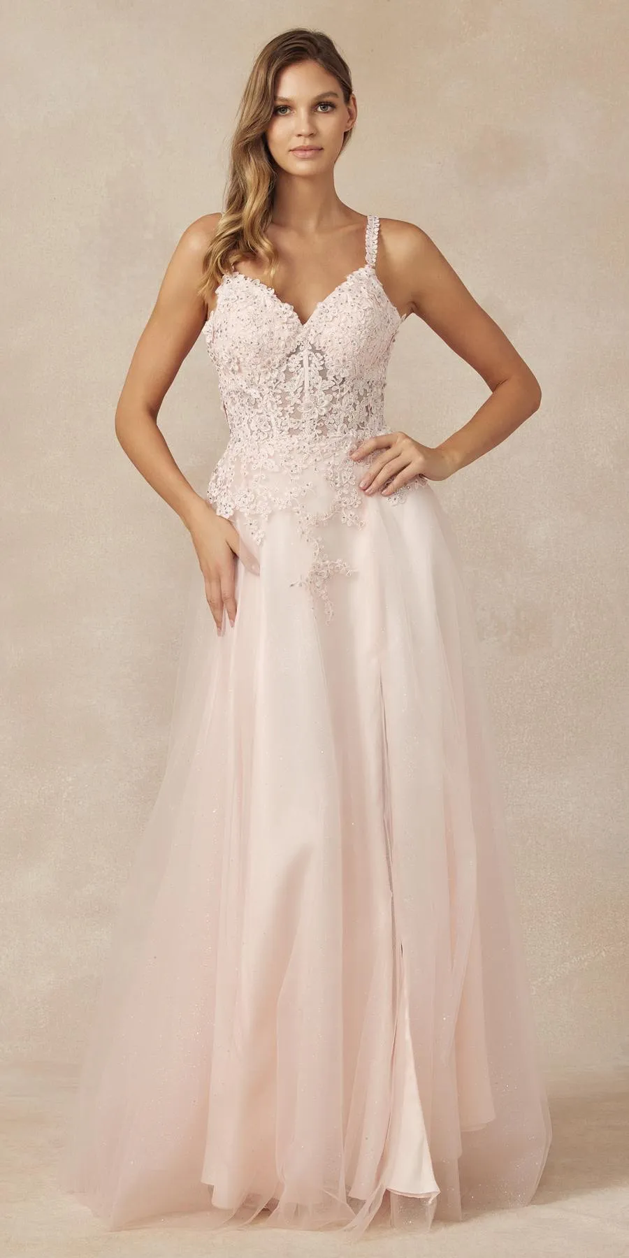 Juliet 283 3D Flowers Embroidered Tulle Glitter Skirt High Slit