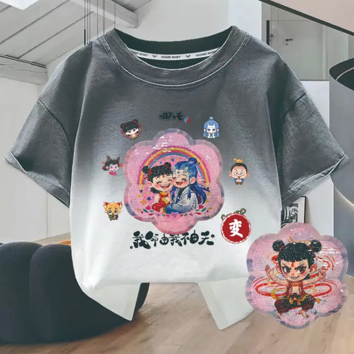 Kids' Gradient Rainbow Sequin T-Shirt – Color-Changing Fun!