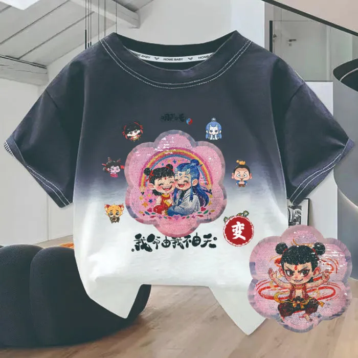 Kids' Gradient Rainbow Sequin T-Shirt – Color-Changing Fun!