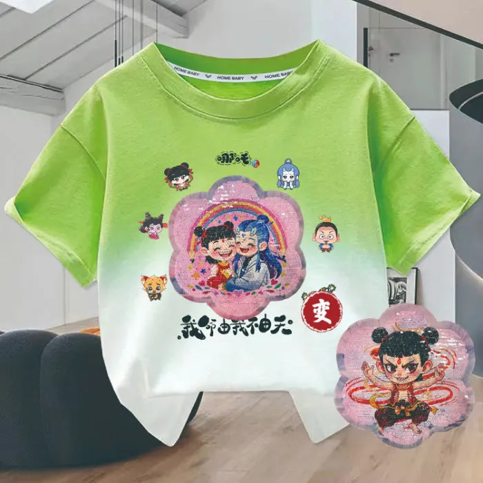 Kids' Gradient Rainbow Sequin T-Shirt – Color-Changing Fun!