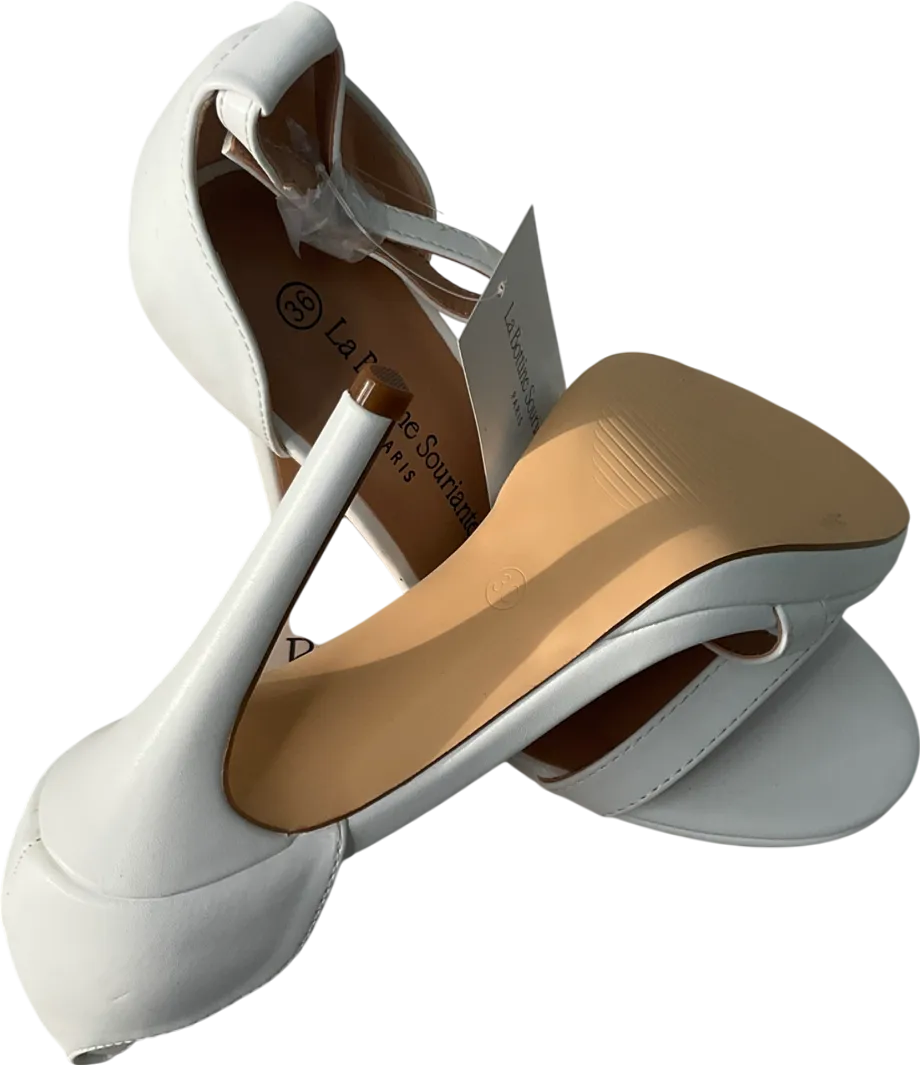 la bottine souriatte Letty Ankle Strap Stiletto Heel In White Faux Leather UK 3 EU 36 👠