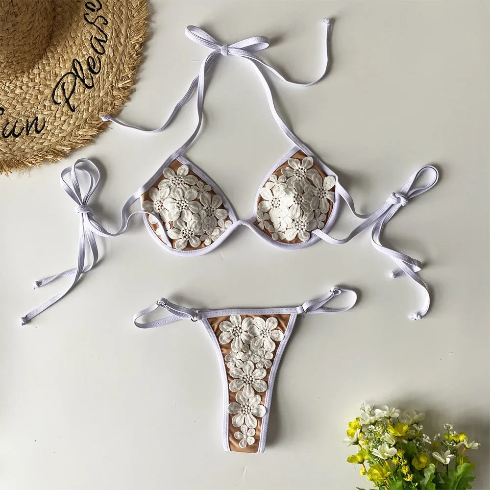 Lace Strappy Bikini Swimwear Two-piece