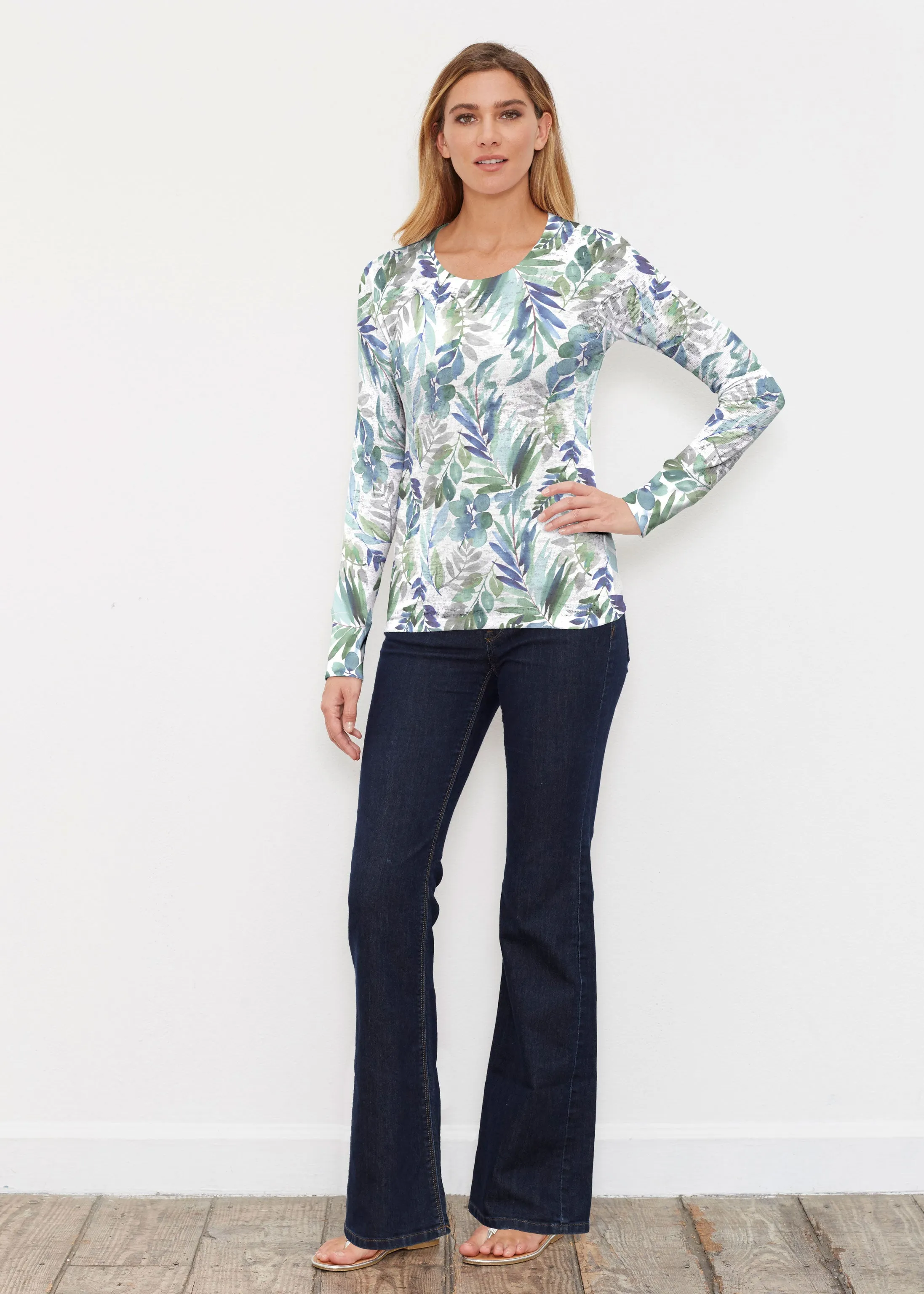 Leah Leaves (16258) ~ Thermal Long Sleeve Crew Shirt