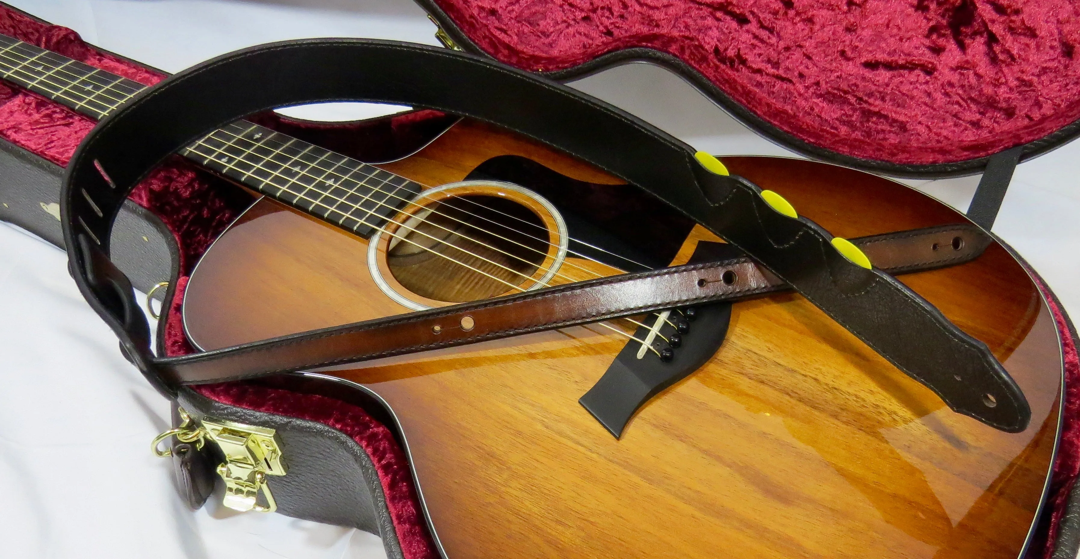 Leather Guitar Strap, Tooled Border Stamp, Pick Holders, 2" wide