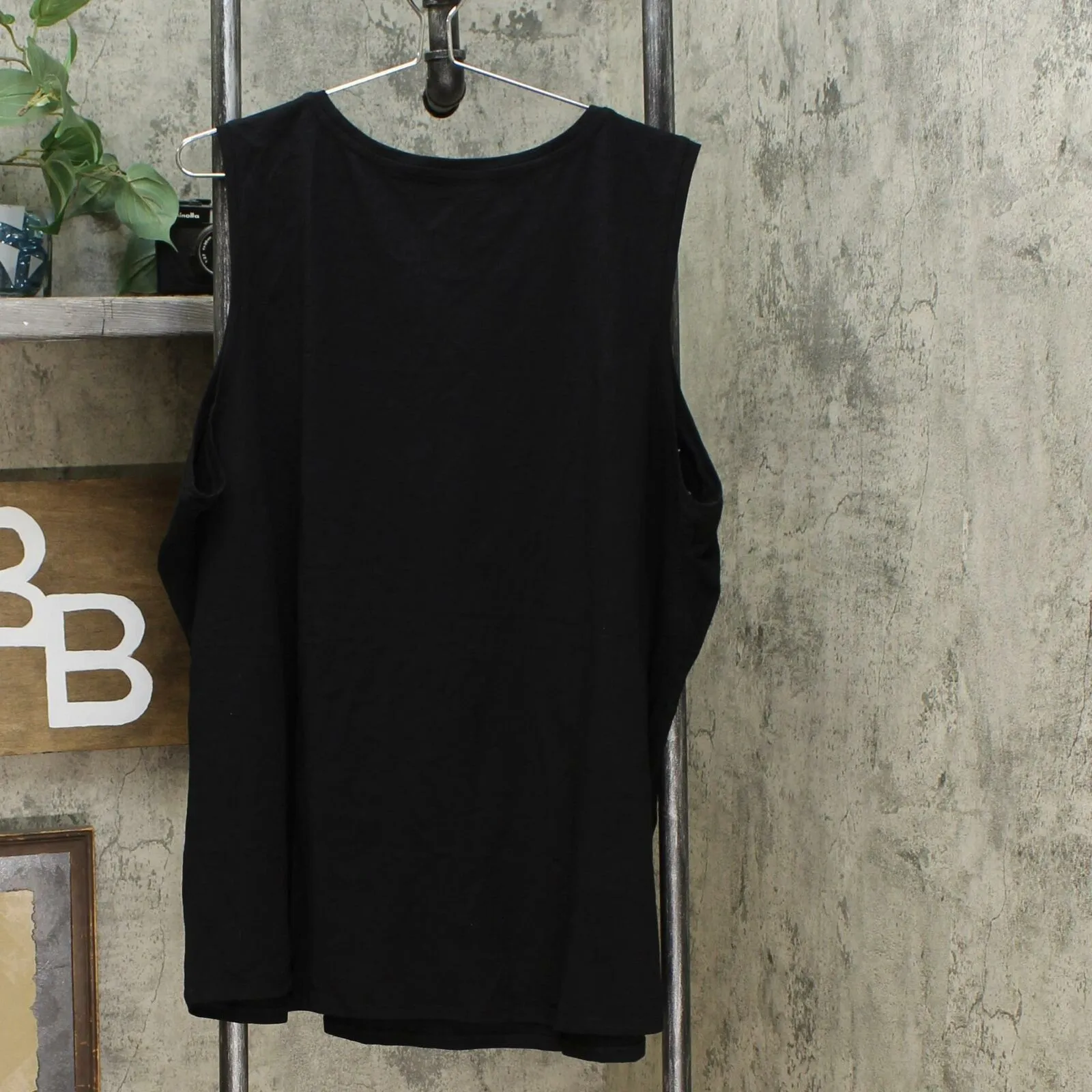 Lemon Way Women's Plus Slub Knit Embroidered Scoop Neck Tank Top Black 3X