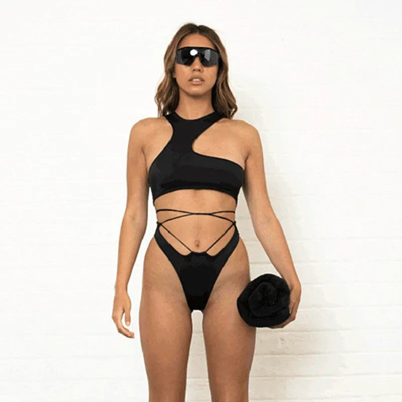 Leopard Print Bikini Swimwear Strappy Swimsuit