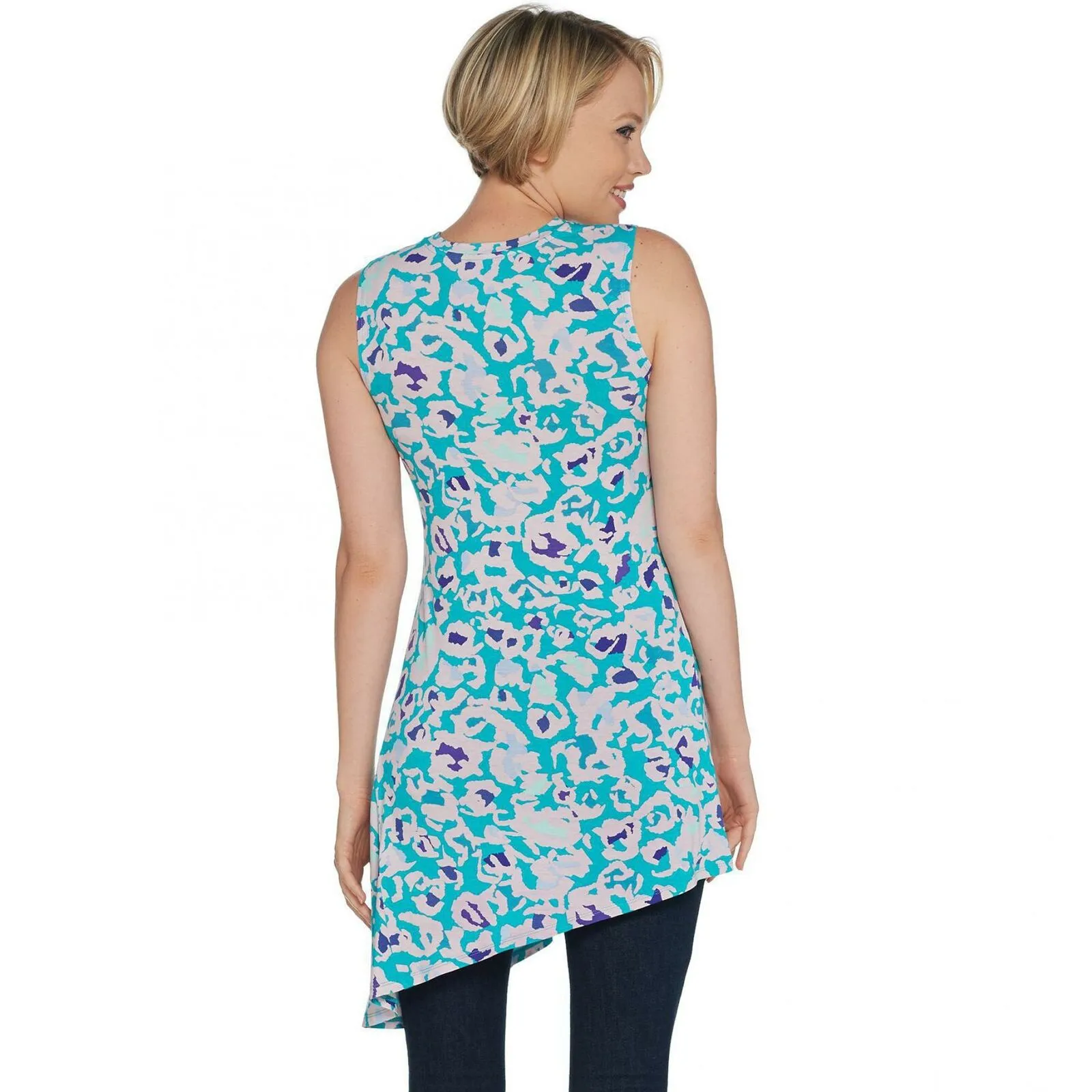 LOGO by Lori Goldstein Layers Printed Assymetrical Knit Tank Top
