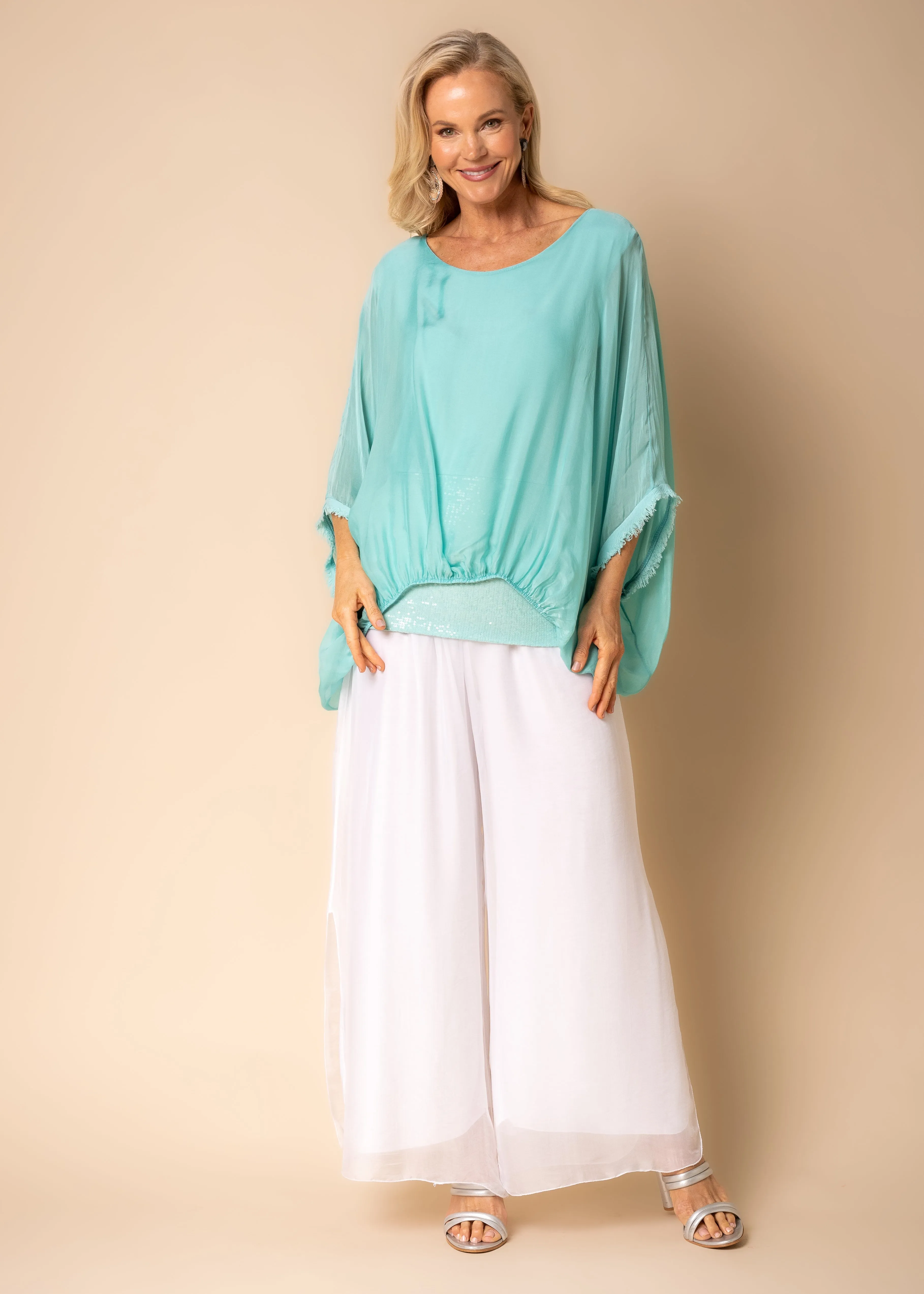 Marcella Silk Top in Sea Green