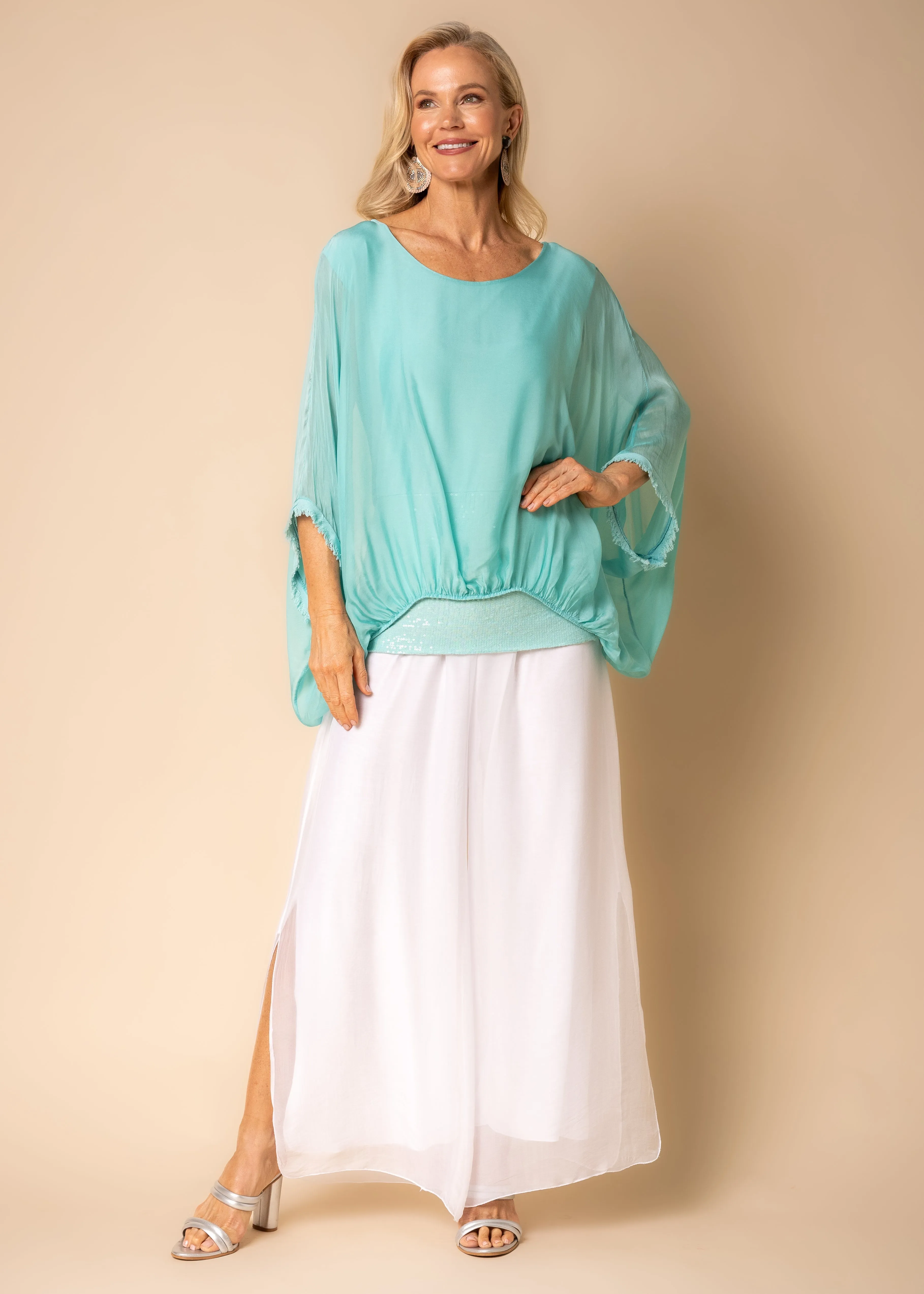 Marcella Silk Top in Sea Green