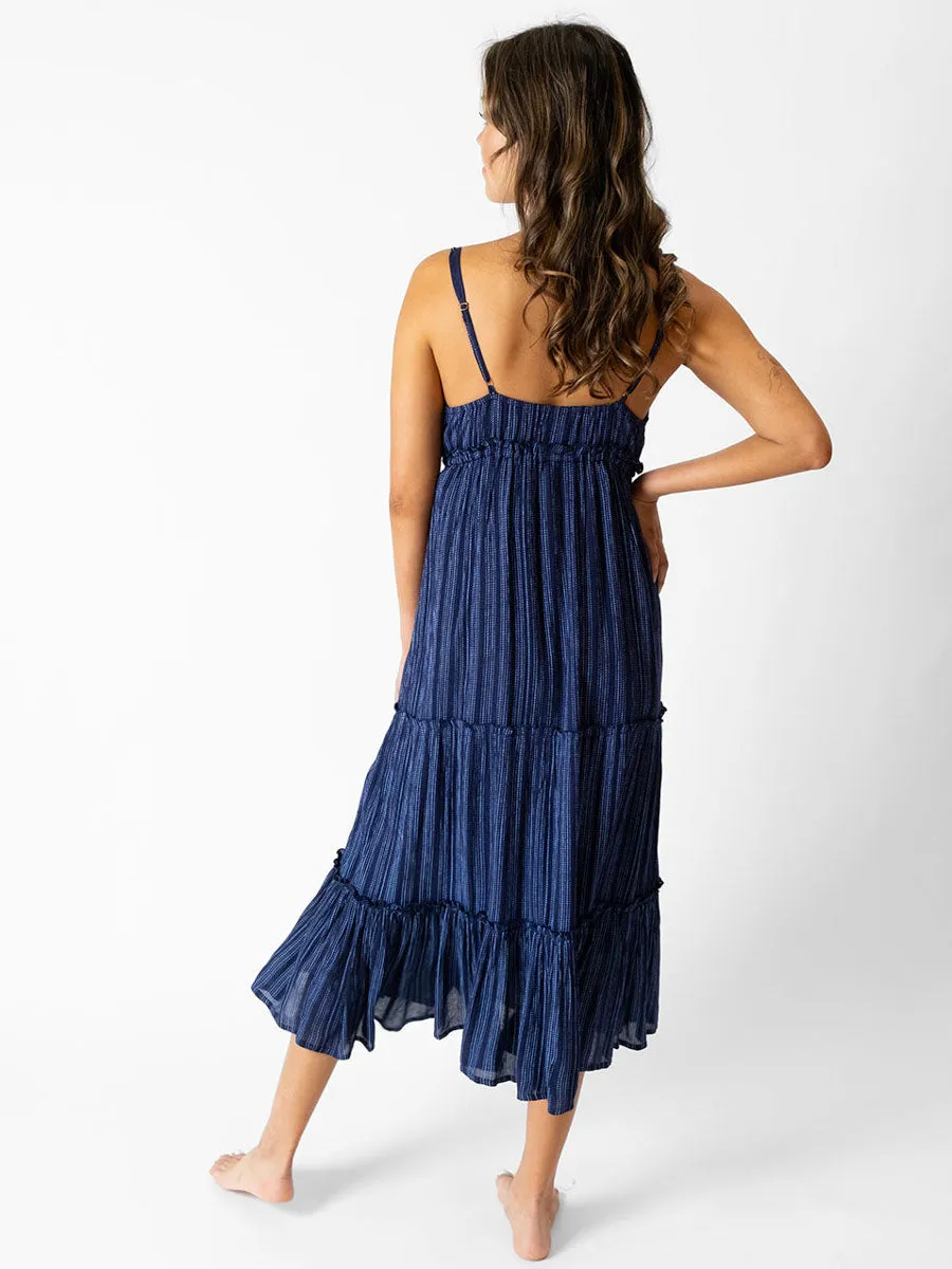 Marina Tiered Long Dress In Marina Stripe