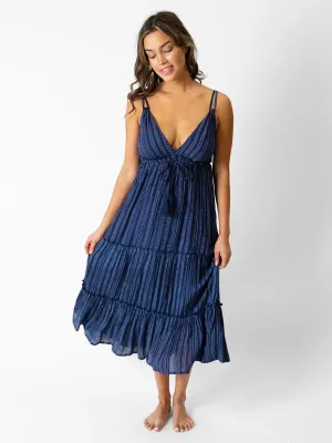 Marina Tiered Long Dress In Marina Stripe